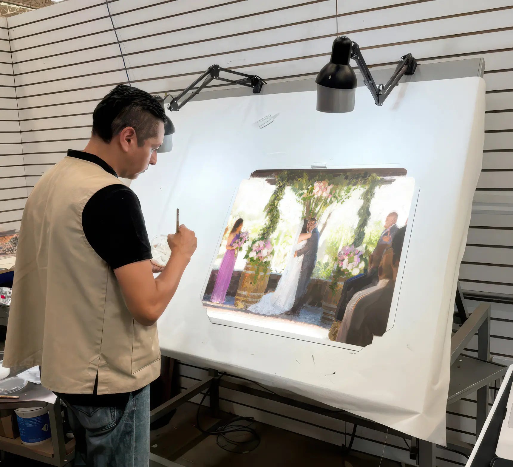 An artist painting on canvas